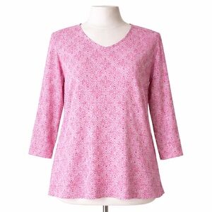 Chico's Pink Medallion Tiles V-Neck High-Low Hem T-Shirt Size Large (2)